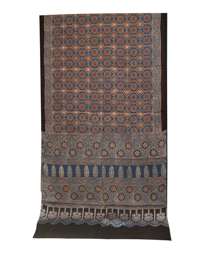 Ajrakh Modal Silk Natural Dye Hand Block Print Saree with Blouse Piece - 5.5 Mtr Length   -  SKU : AI1880AB