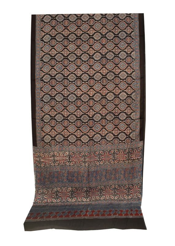 Ajrakh Modal Silk Natural Dye Hand Block Print Saree with Blouse Piece - 5.5 Mtr Length   -  SKU : AI1880AG