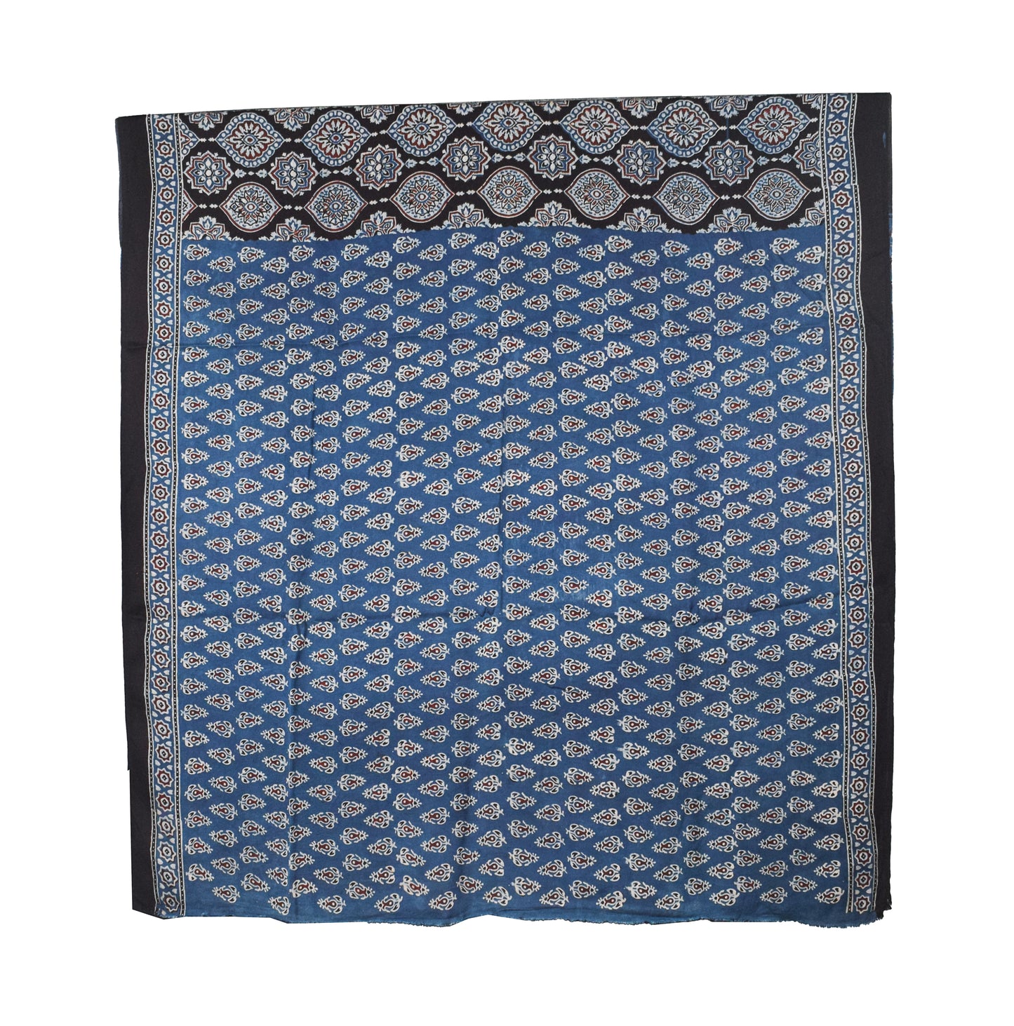 Ajrakh Modal Silk Natural Dye Hand Block Print Saree with Blouse Piece - 5.5 Mtr Length   -  SKU : AI1880AG