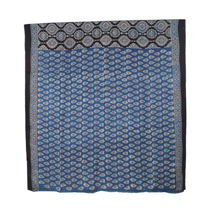 Ajrakh Modal Silk Natural Dye Hand Block Print Saree with Blouse Piece - 5.5 Mtr Length   -  SKU : AI1880AG