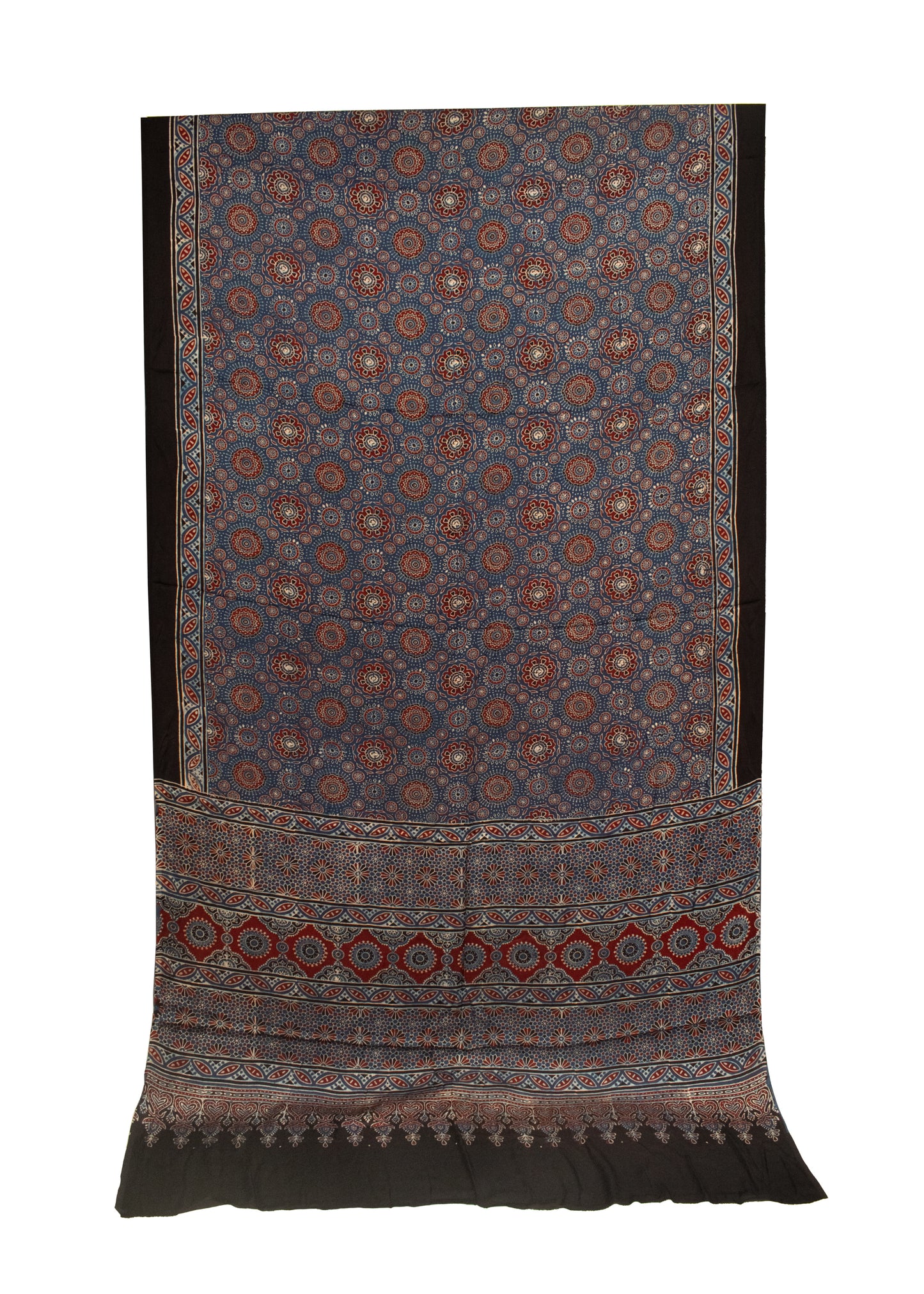 Ajrakh Modal Silk Natural Dye Hand Block Print Saree with Blouse Piece - 5.5 Mtr Length   -  SKU : AI1880AL