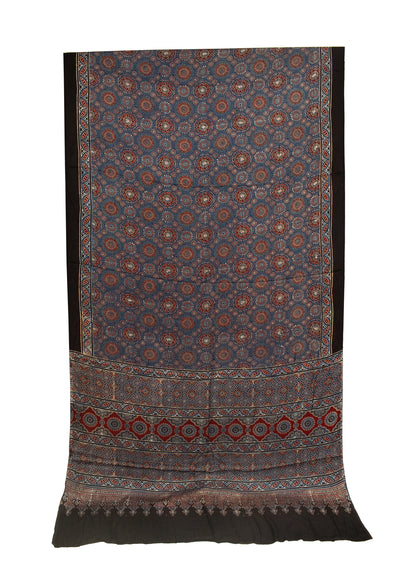 Ajrakh Modal Silk Natural Dye Hand Block Print Saree with Blouse Piece - 5.5 Mtr Length   -  SKU : AI1880AL