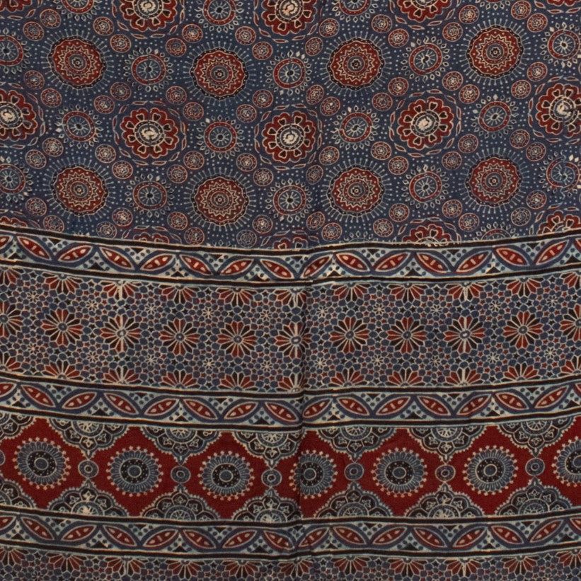 Ajrakh Modal Silk Natural Dye Hand Block Print Saree with Blouse Piece - 5.5 Mtr Length   -  SKU : AI1880AL