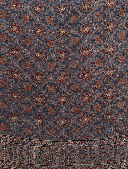 Ajrakh Modal Silk Natural Dye Hand Block Print Saree with Blouse Piece - 5.5 Mtr Length   -  SKU : AI1880AL