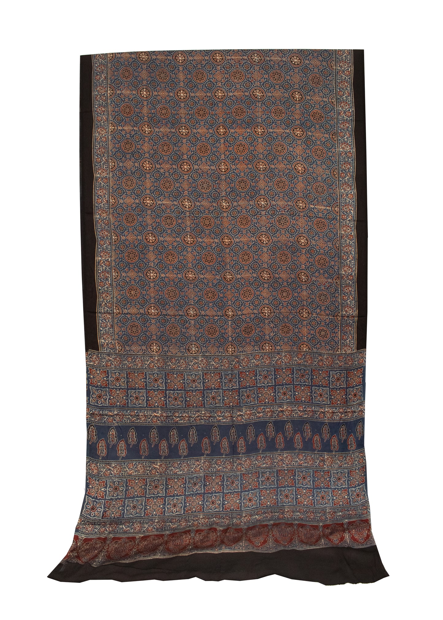 Ajrakh Modal Silk Natural Dye Hand Block Print Saree with Blouse Piece - 5.5 Mtr Length   -  SKU : AI1880AQ