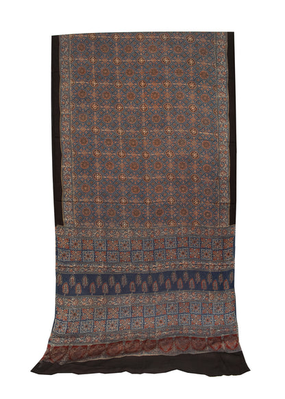 Ajrakh Modal Silk Natural Dye Hand Block Print Saree with Blouse Piece - 5.5 Mtr Length   -  SKU : AI1880AQ
