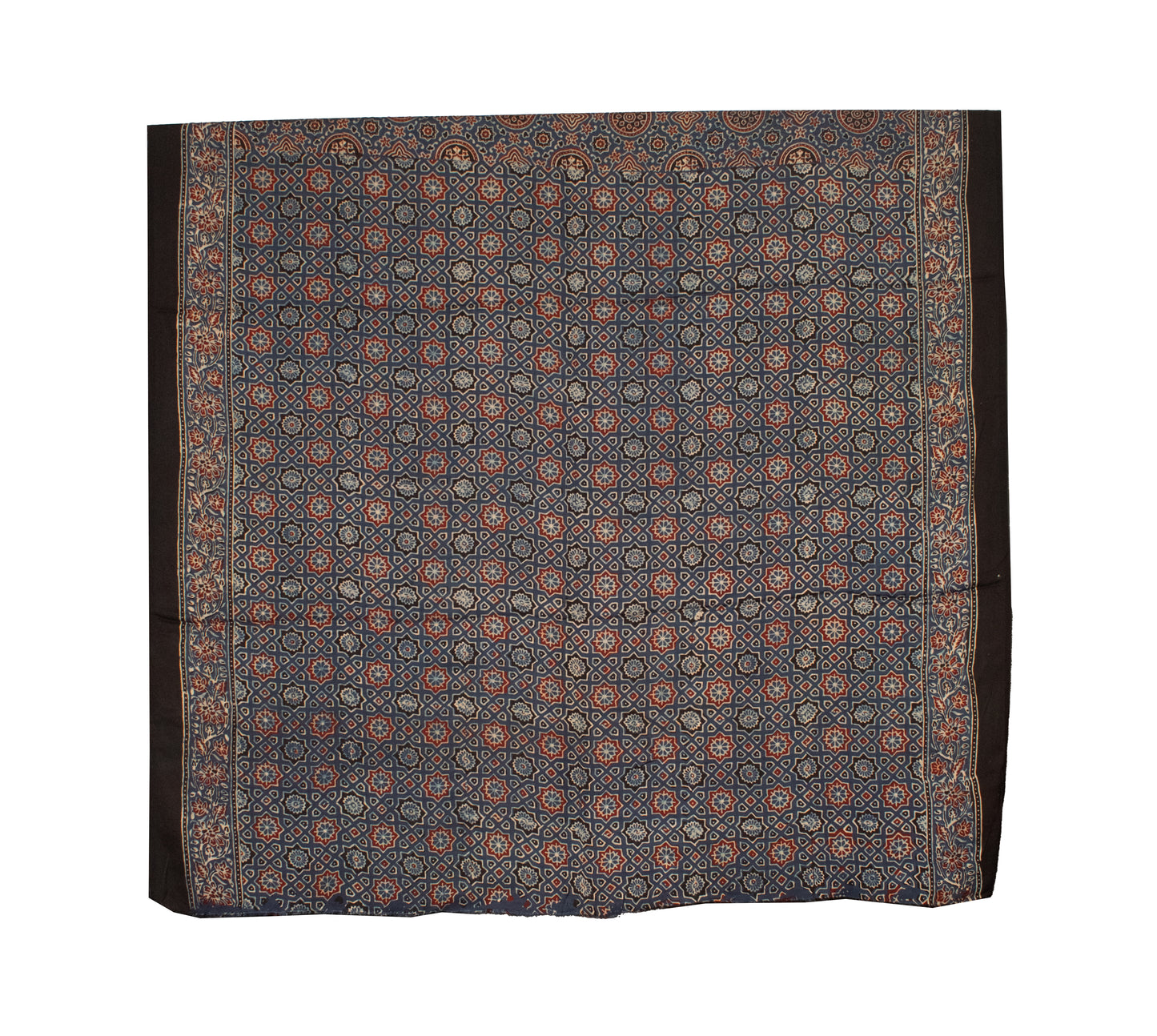 Ajrakh Modal Silk Natural Dye Hand Block Print Saree with Blouse Piece - 5.5 Mtr Length   -  SKU : AI1880AQ