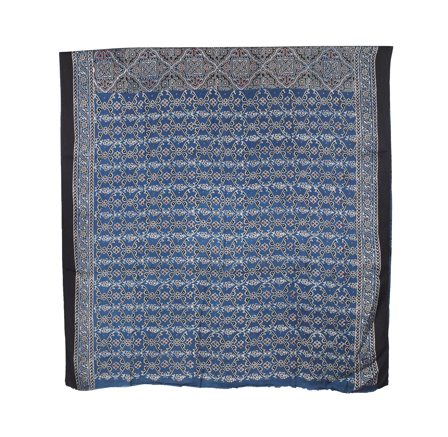 Ajrakh Modal Silk Natural Dye Hand Block Print Saree with Blouse Piece - 5.5 Mtr Length   -  SKU : AI1880AV