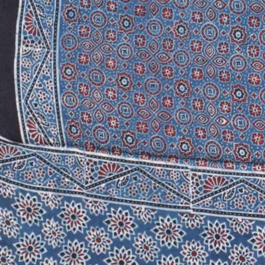 Ajrakh Modal Silk Natural Dye Hand Block Print Saree  with Ajrakh Blouse Piece  - 6 Mtr Length    -  SKU : ID14C01K
