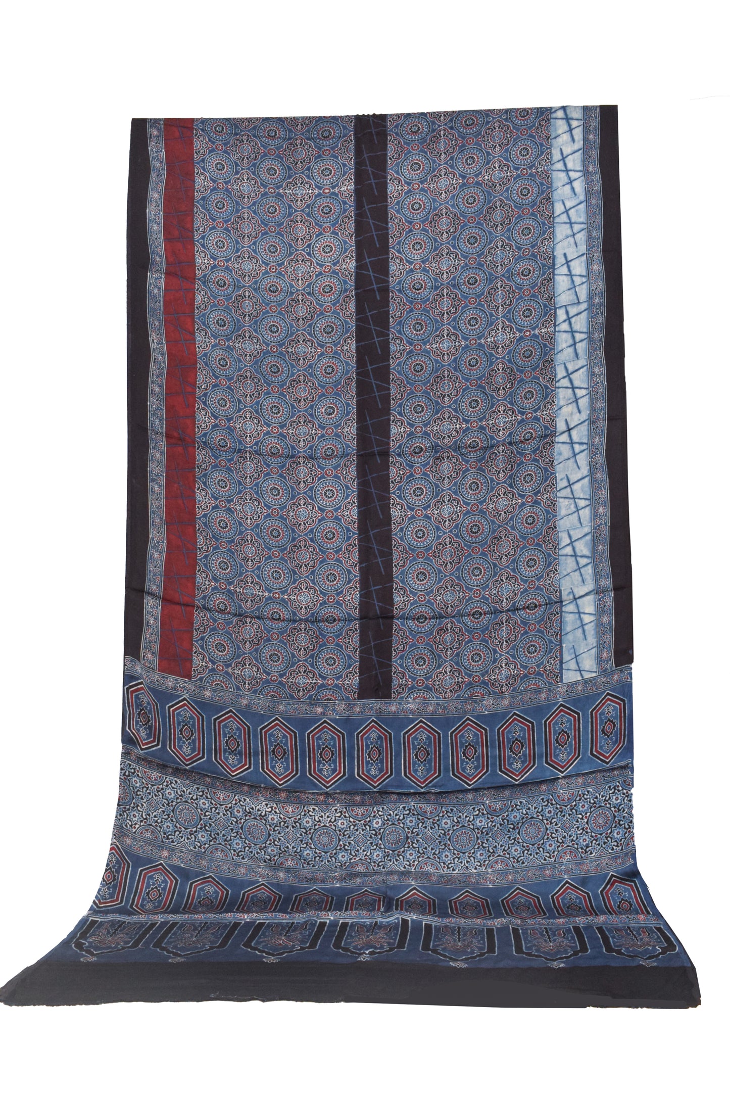 Ajrakh Modal Silk Natural Dye Hand Block Print Saree  with Ajrakh Blouse Piece  - 6 Mtr Length    -  SKU : ID14C01U
