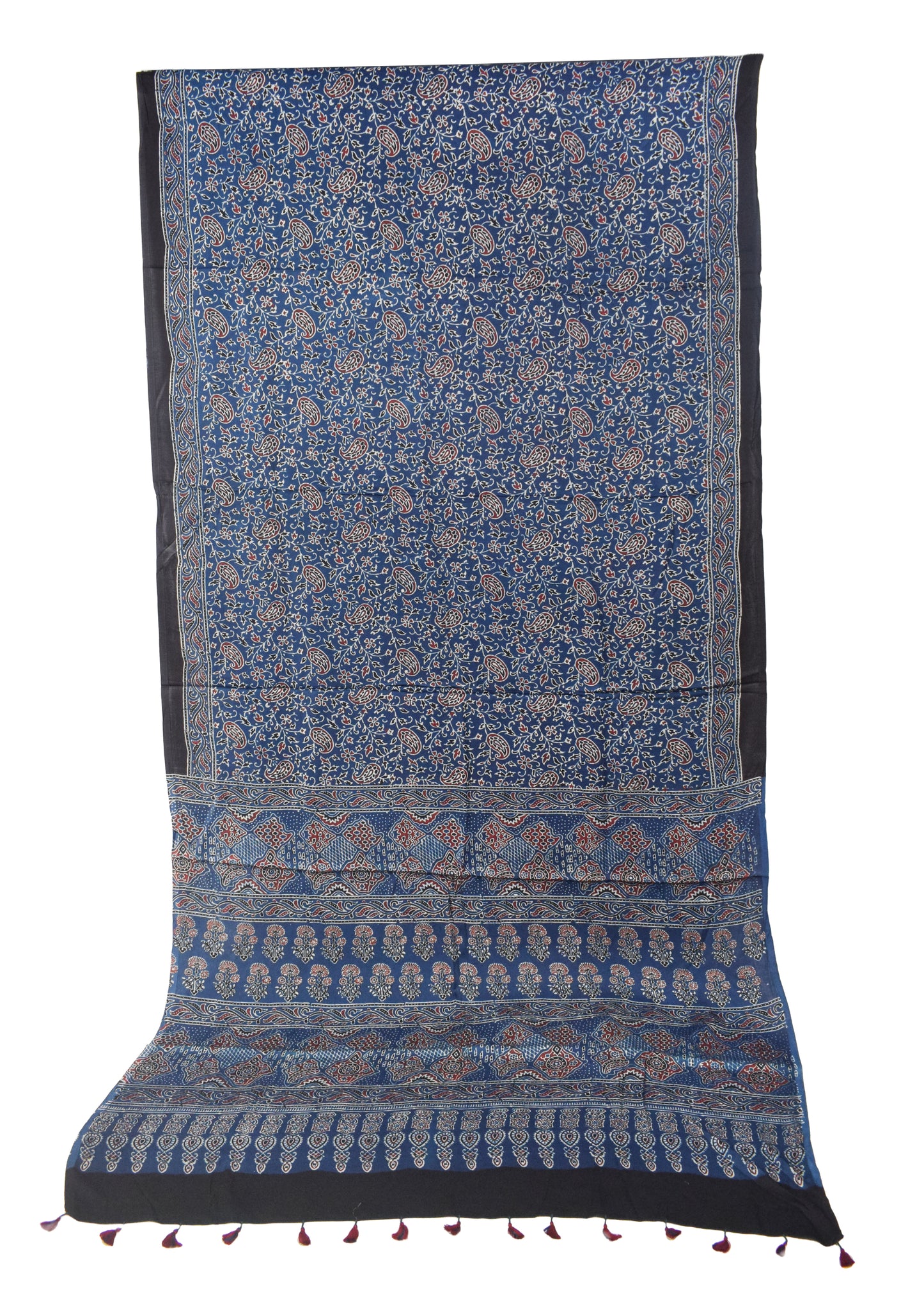 Ajrakh Modal Silk Natural Dye Hand Block Print Saree with Blouse Piece - 5.5 Mtr Length   -  SKU : MS09501B