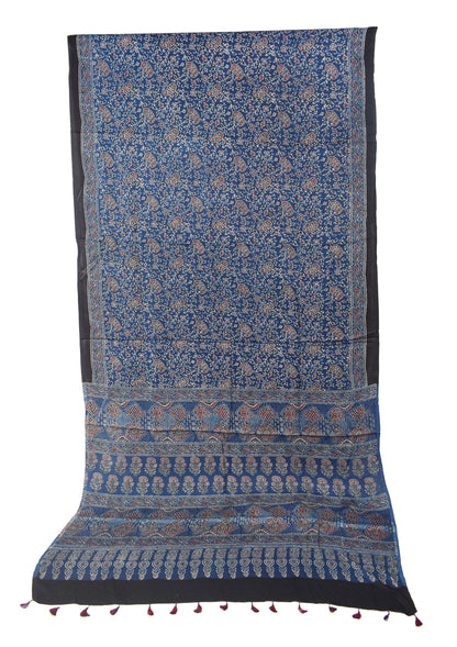 Ajrakh Modal Silk Natural Dye Hand Block Print Saree with Blouse Piece - 5.5 Mtr Length   -  SKU : MS09501B