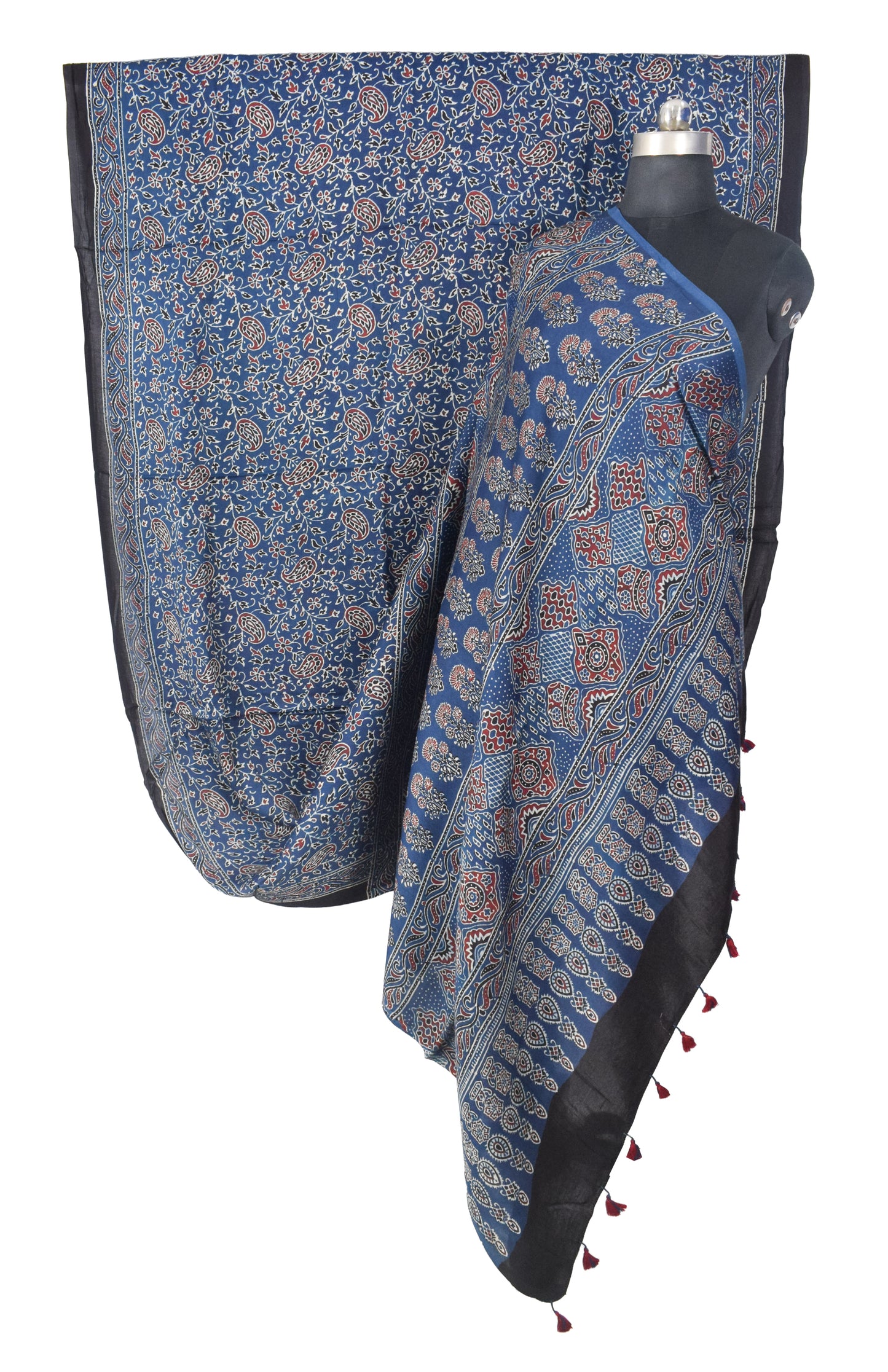 Ajrakh Modal Silk Natural Dye Hand Block Print Saree with Blouse Piece - 5.5 Mtr Length   -  SKU : MS09501B