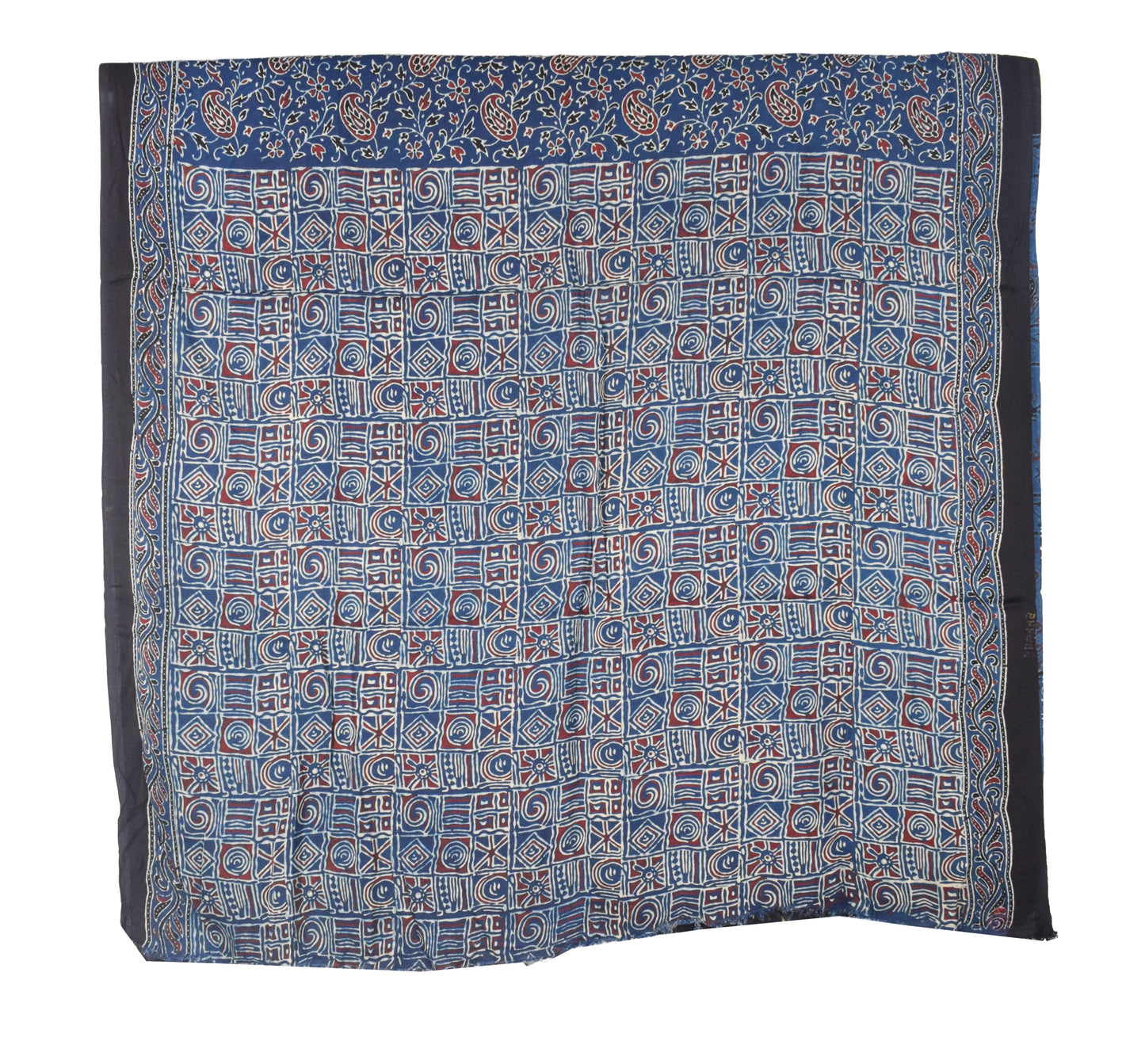 Ajrakh Modal Silk Natural Dye Hand Block Print Saree with Blouse Piece - 5.5 Mtr Length   -  SKU : MS09501B