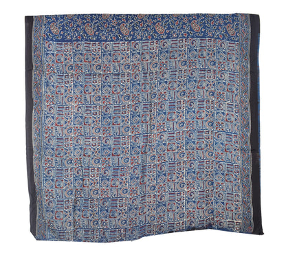 Ajrakh Modal Silk Natural Dye Hand Block Print Saree with Blouse Piece - 5.5 Mtr Length   -  SKU : MS09501B