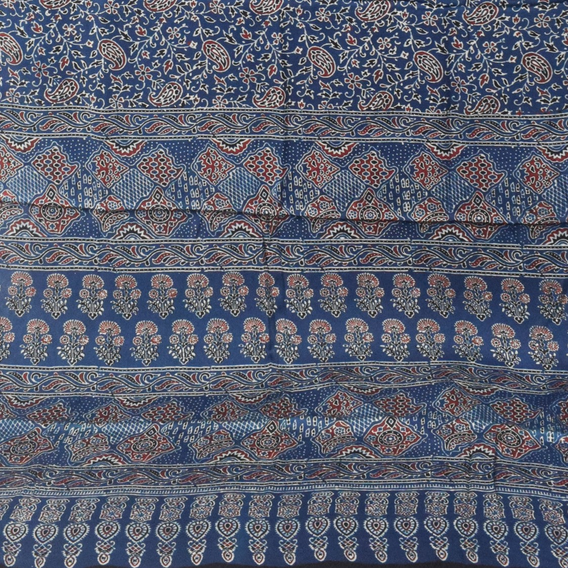 Ajrakh Modal Silk Natural Dye Hand Block Print Saree with Blouse Piece - 5.5 Mtr Length   -  SKU : MS09501B