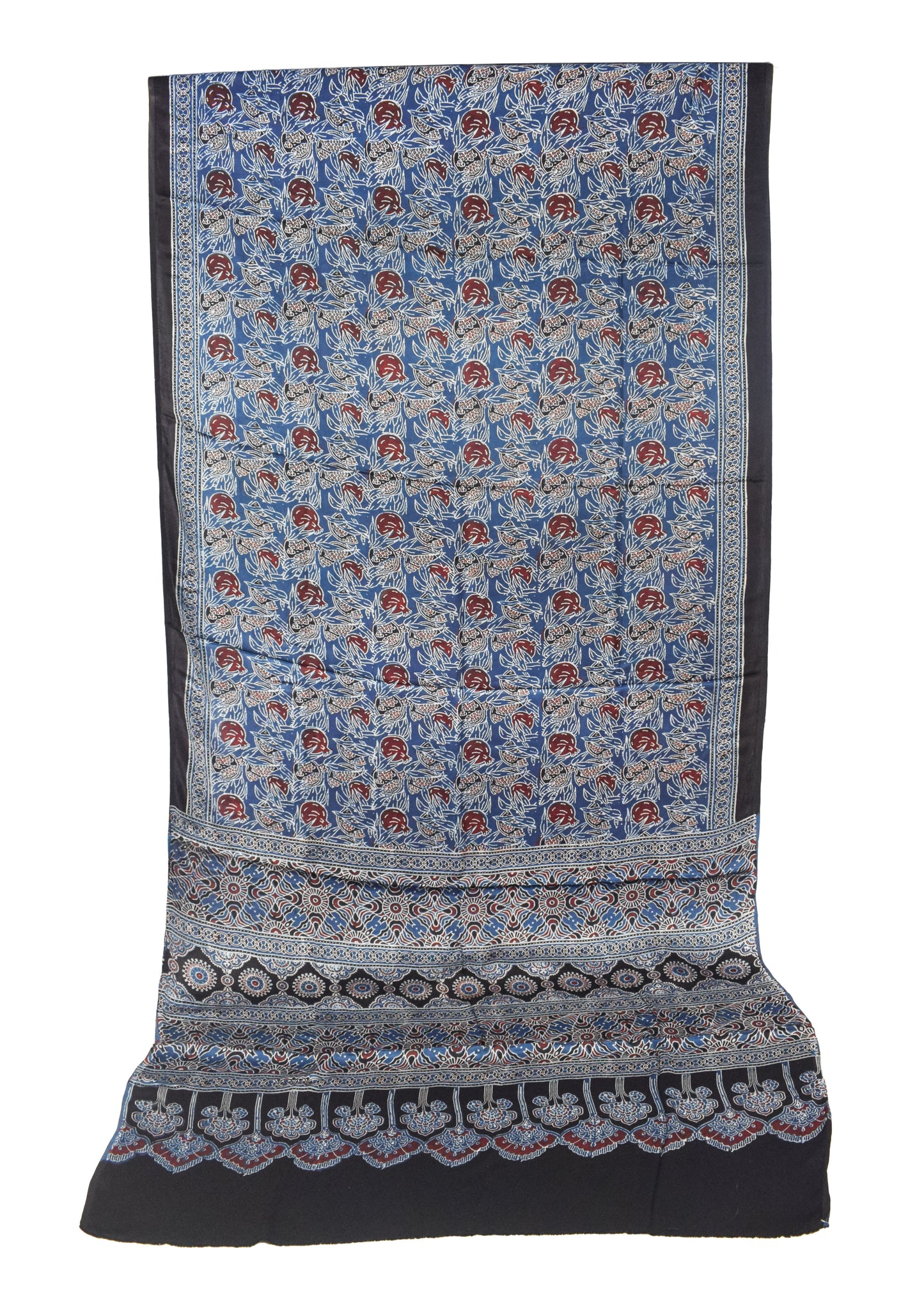 Ajrakh Modal Silk Natural Dye Hand Block Print Saree with Blouse Piece - 5.5 Mtr Length   -  SKU : SI03601E