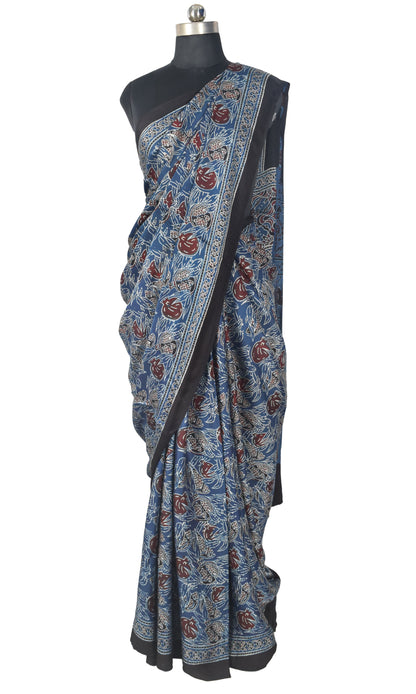 Ajrakh Modal Silk Natural Dye Hand Block Print Saree with Blouse Piece - 5.5 Mtr Length   -  SKU : SI03601E
