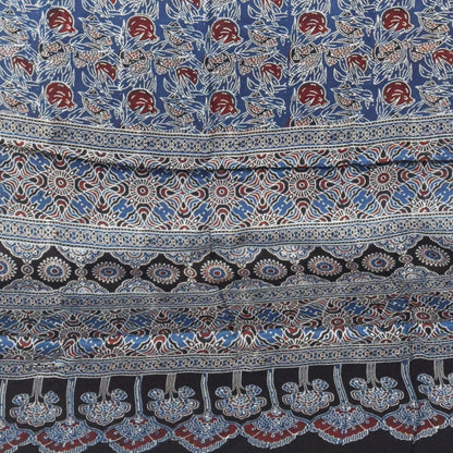 Ajrakh Modal Silk Natural Dye Hand Block Print Saree with Blouse Piece - 5.5 Mtr Length   -  SKU : SI03601E