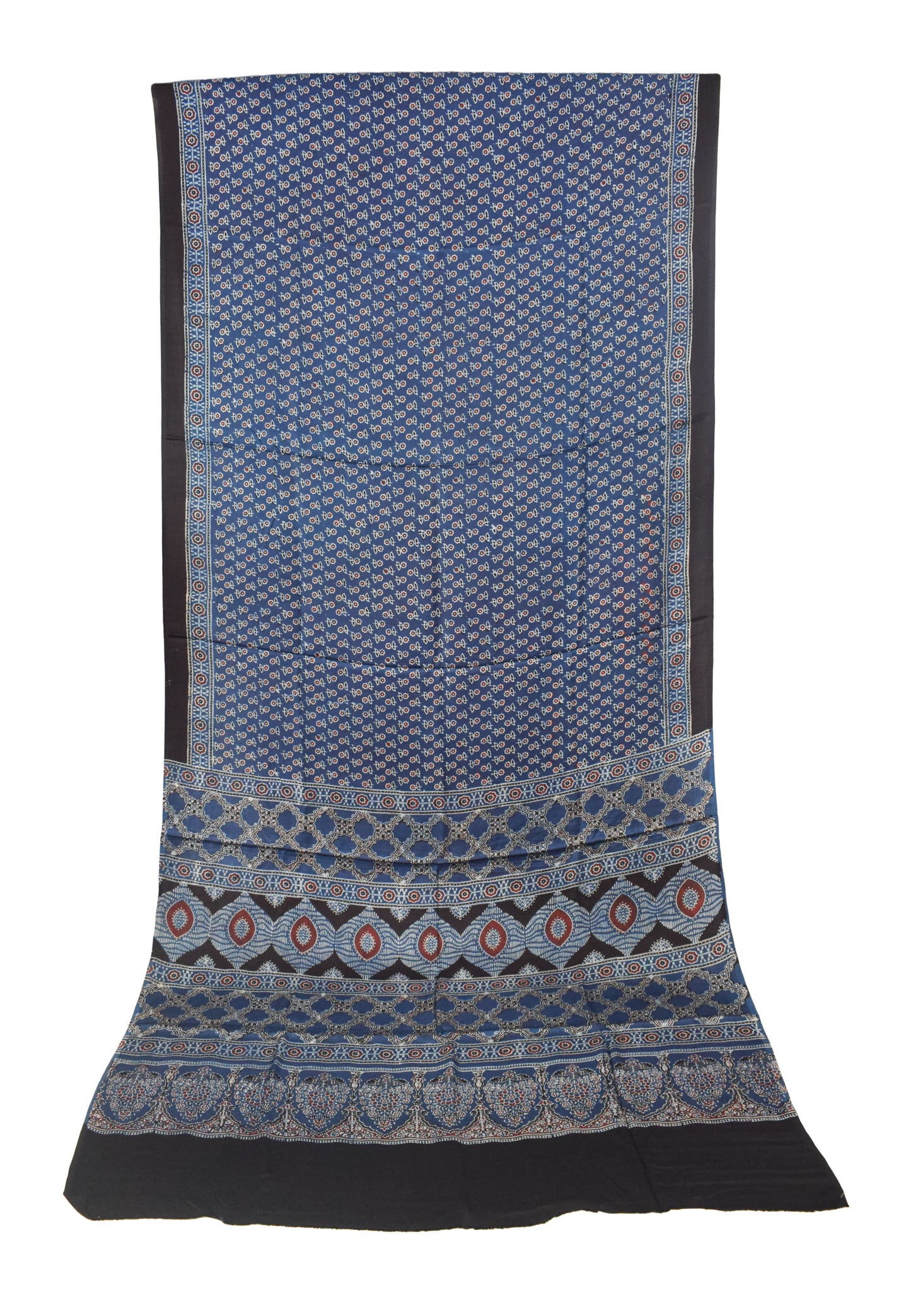Ajrakh Modal Silk Natural Dye Hand Block Print Saree with Blouse Piece - 5.5 Mtr Length   -  SKU : SI03601O