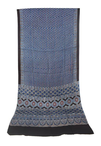 Ajrakh Modal Silk Natural Dye Hand Block Print Saree with Blouse Piece - 5.5 Mtr Length   -  SKU : SI03601O