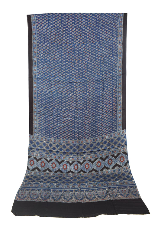 Ajrakh Modal Silk Natural Dye Hand Block Print Saree with Blouse Piece - 5.5 Mtr Length   -  SKU : SI03601O