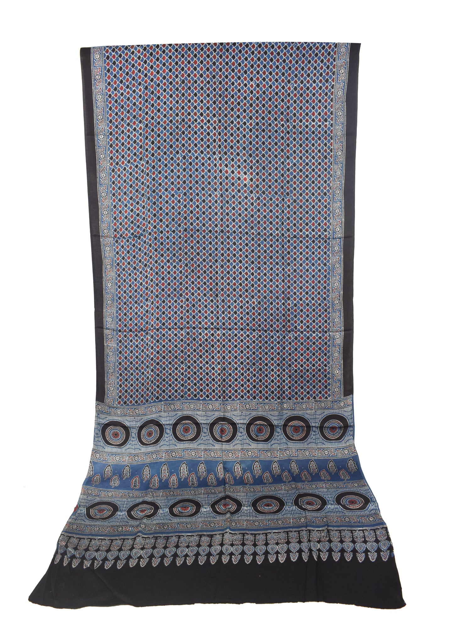 Ajrakh Modal Silk Natural Dye Hand Block Print Saree with Blouse Piece - 5.5 Mtr Length   -  SKU : SI03601P