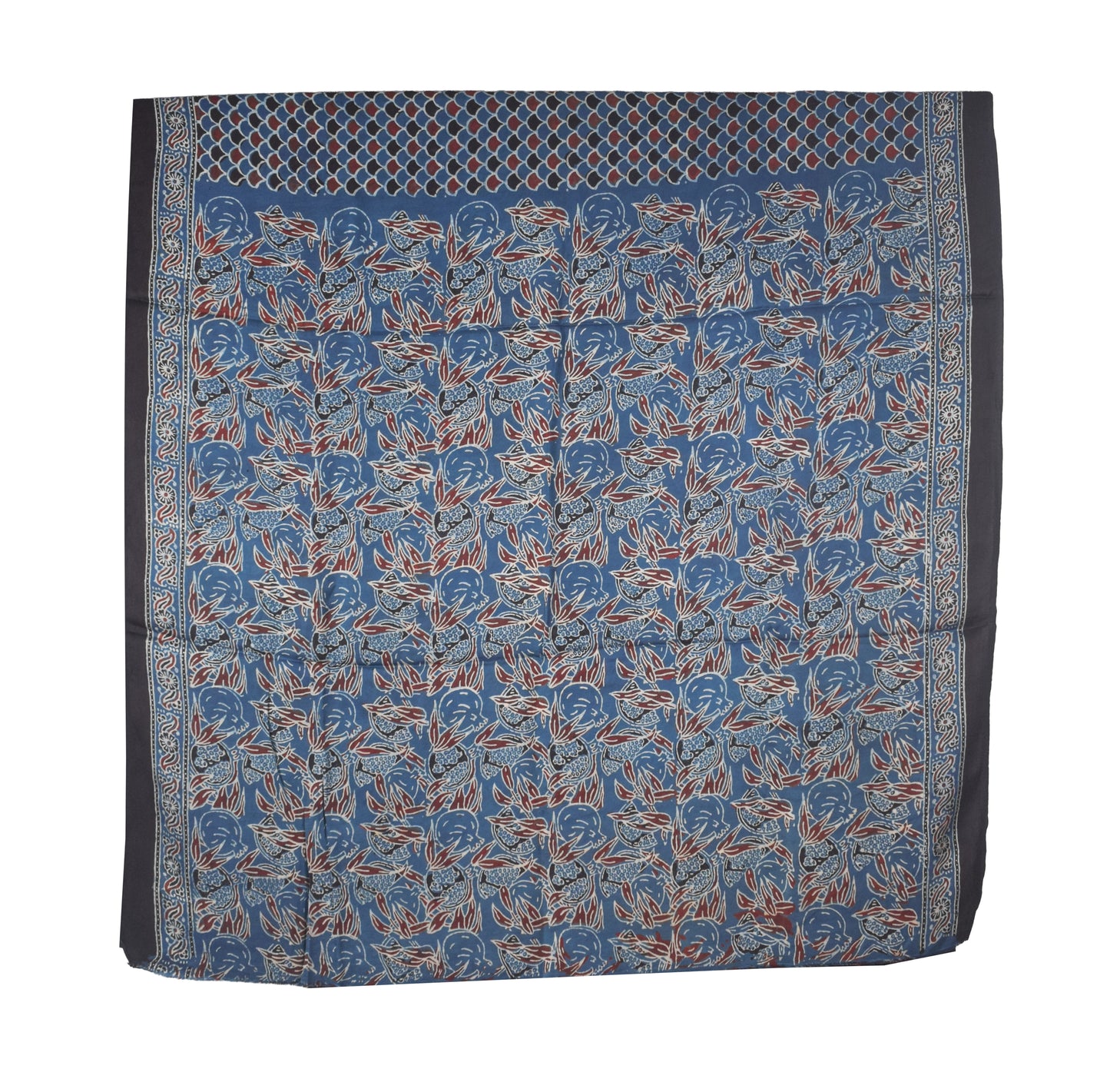 Ajrakh Modal Silk Natural Dye Hand Block Print Saree with Blouse Piece - 5.5 Mtr Length   -  SKU : SI03601P