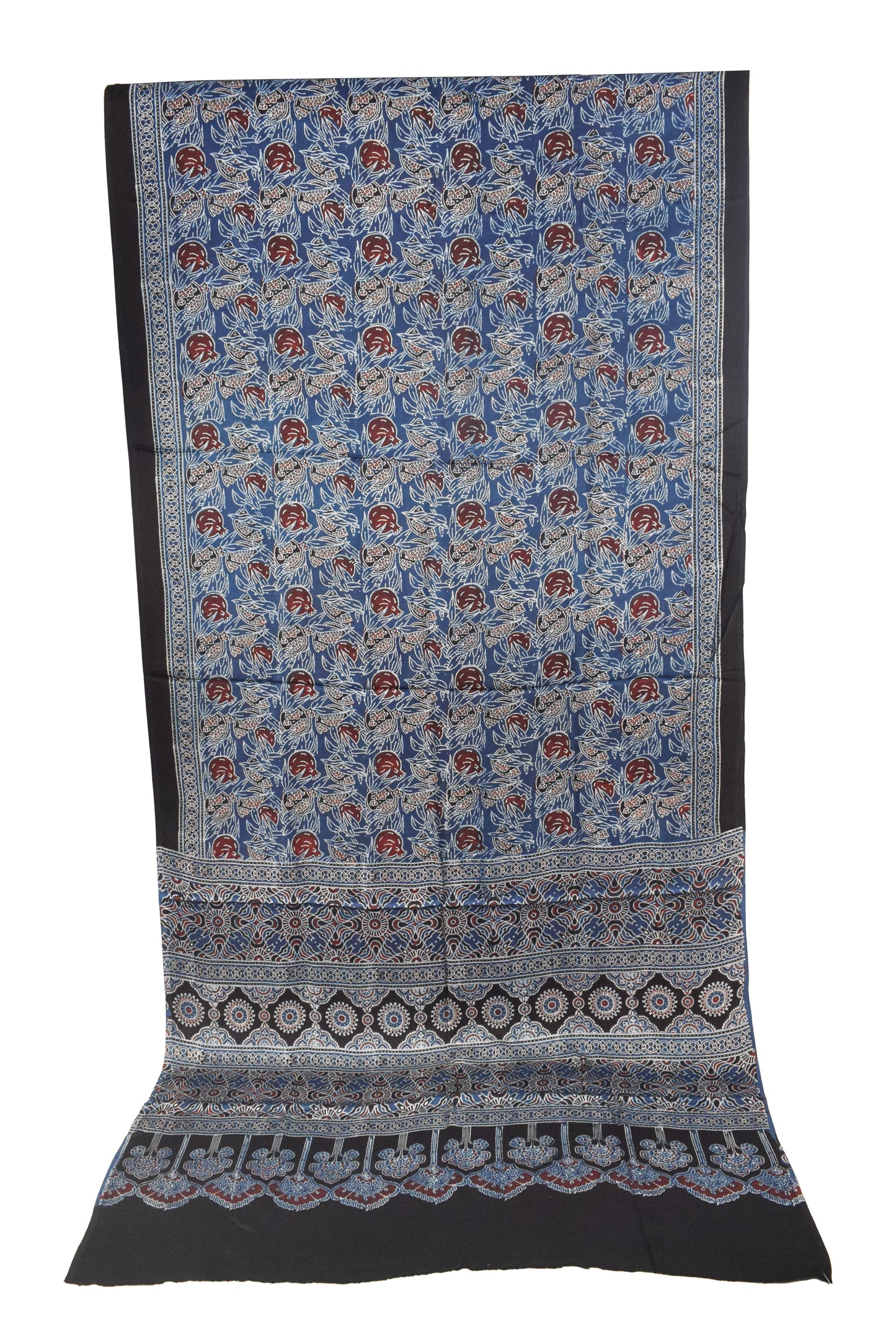 Ajrakh Modal Silk Natural Dye Hand Block Print Saree with Blouse Piece - 5.5 Mtr Length   -  SKU : SI03601S