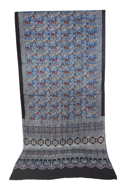 Ajrakh Modal Silk Natural Dye Hand Block Print Saree with Blouse Piece - 5.5 Mtr Length   -  SKU : SI03601S