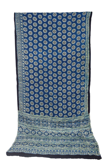 Ajrakh Modal Silk Natural Dye Hand Block Print Saree with Blouse Piece - 5.5 Mtr Length    -  SKU : EK23301A