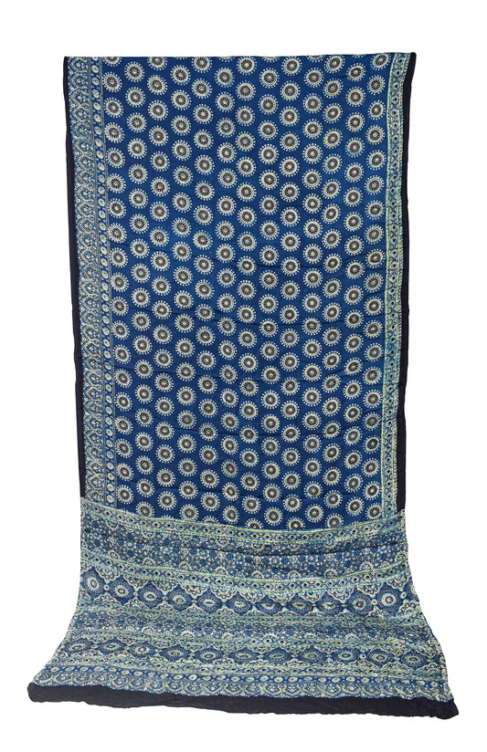 Ajrakh Modal Silk Natural Dye Hand Block Print Saree with Blouse Piece - 5.5 Mtr Length    -  SKU : EK23301A