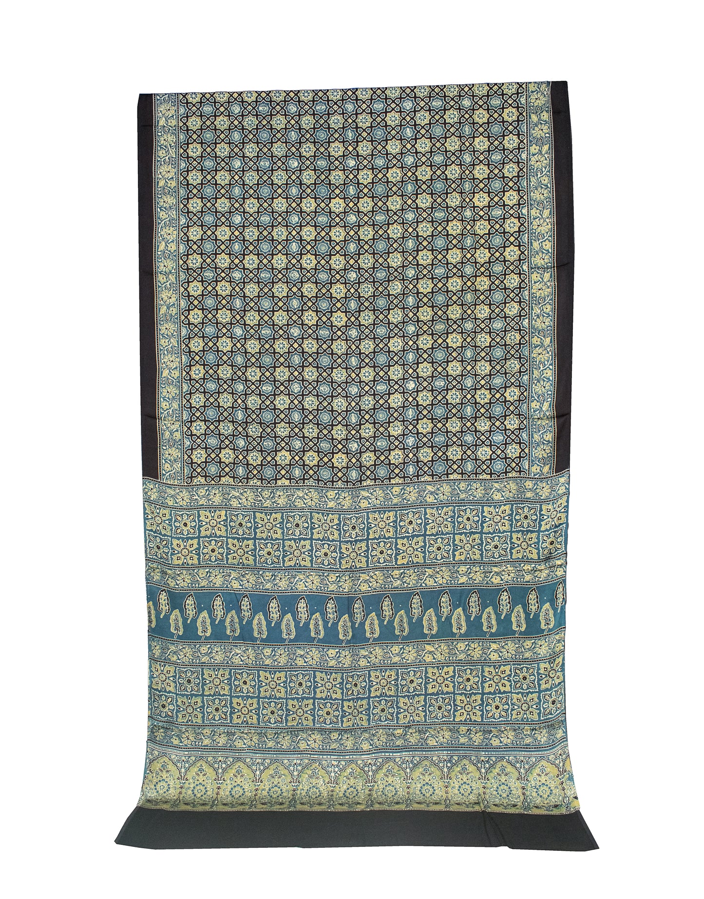 Ajrakh Modal Silk Natural Dye Hand Block Print Saree 5.5 Mtr Length + 0.85 Mtr Blouse Piece    -  SKU : ID24601D