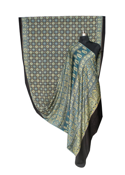 Ajrakh Modal Silk Natural Dye Hand Block Print Saree 5.5 Mtr Length + 0.85 Mtr Blouse Piece    -  SKU : ID24601D