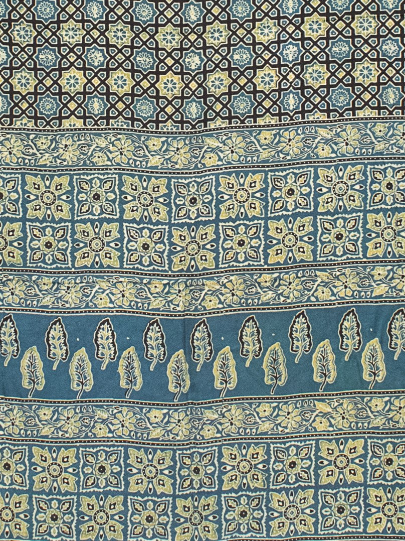 Ajrakh Modal Silk Natural Dye Hand Block Print Saree 5.5 Mtr Length + 0.85 Mtr Blouse Piece    -  SKU : ID24601D