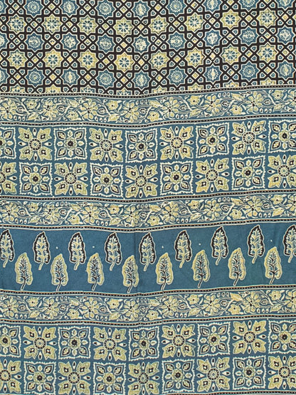 Ajrakh Modal Silk Natural Dye Hand Block Print Saree 5.5 Mtr Length + 0.85 Mtr Blouse Piece    -  SKU : ID24601D