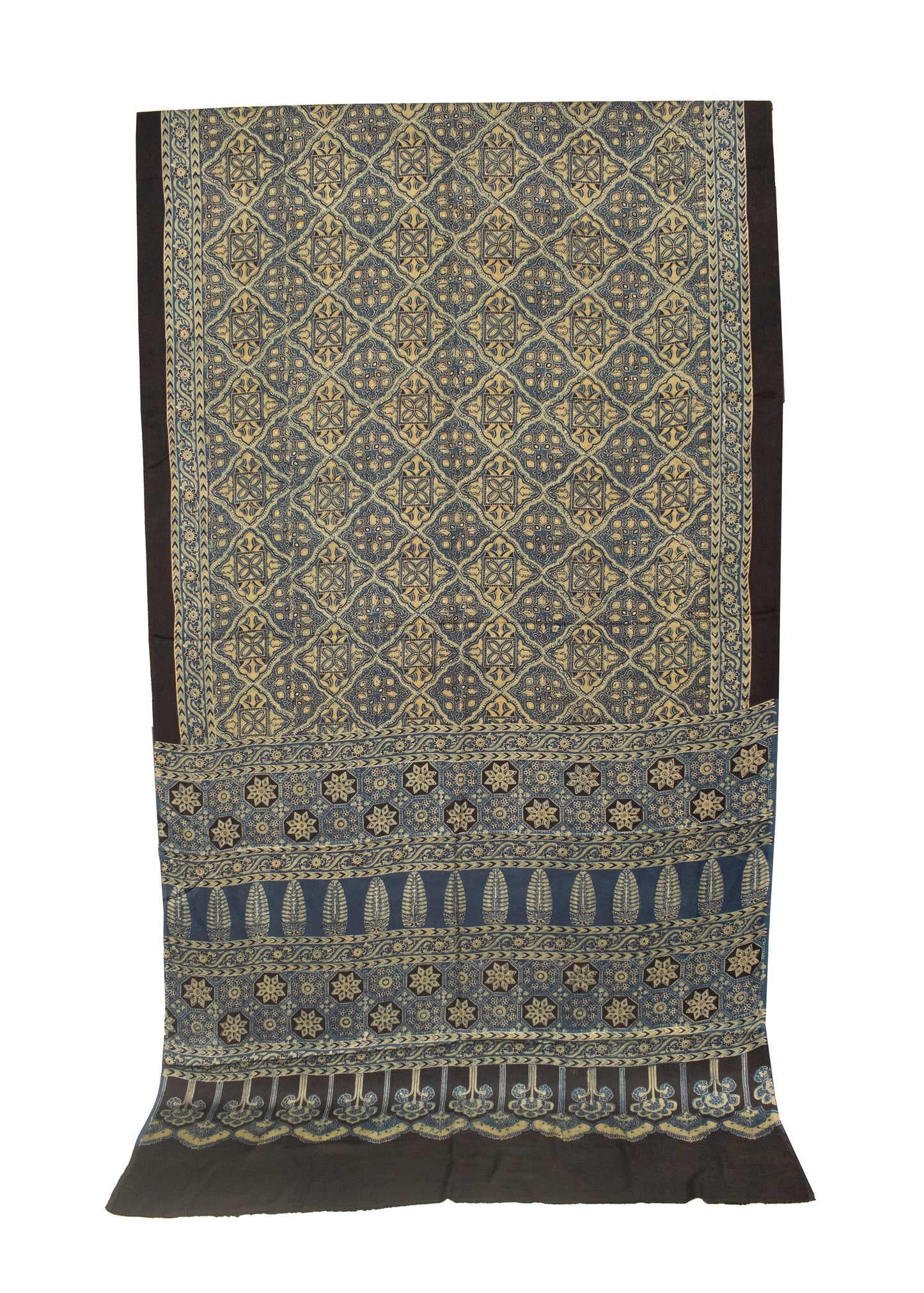 Ajrakh Modal Silk Natural Dye Hand Block Print Saree 5.5 Mtr Length + 0.85 Mtr Blouse Piece    -  SKU : ID24601P