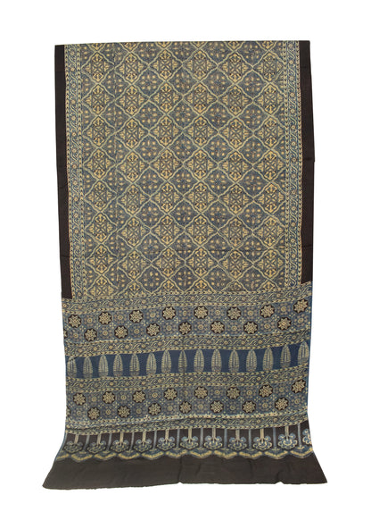 Ajrakh Modal Silk Natural Dye Hand Block Print Saree 5.5 Mtr Length + 0.85 Mtr Blouse Piece    -  SKU : ID24601P