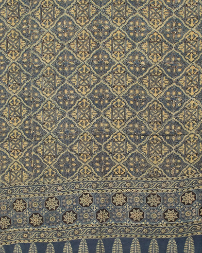 Ajrakh Modal Silk Natural Dye Hand Block Print Saree 5.5 Mtr Length + 0.85 Mtr Blouse Piece    -  SKU : ID24601P