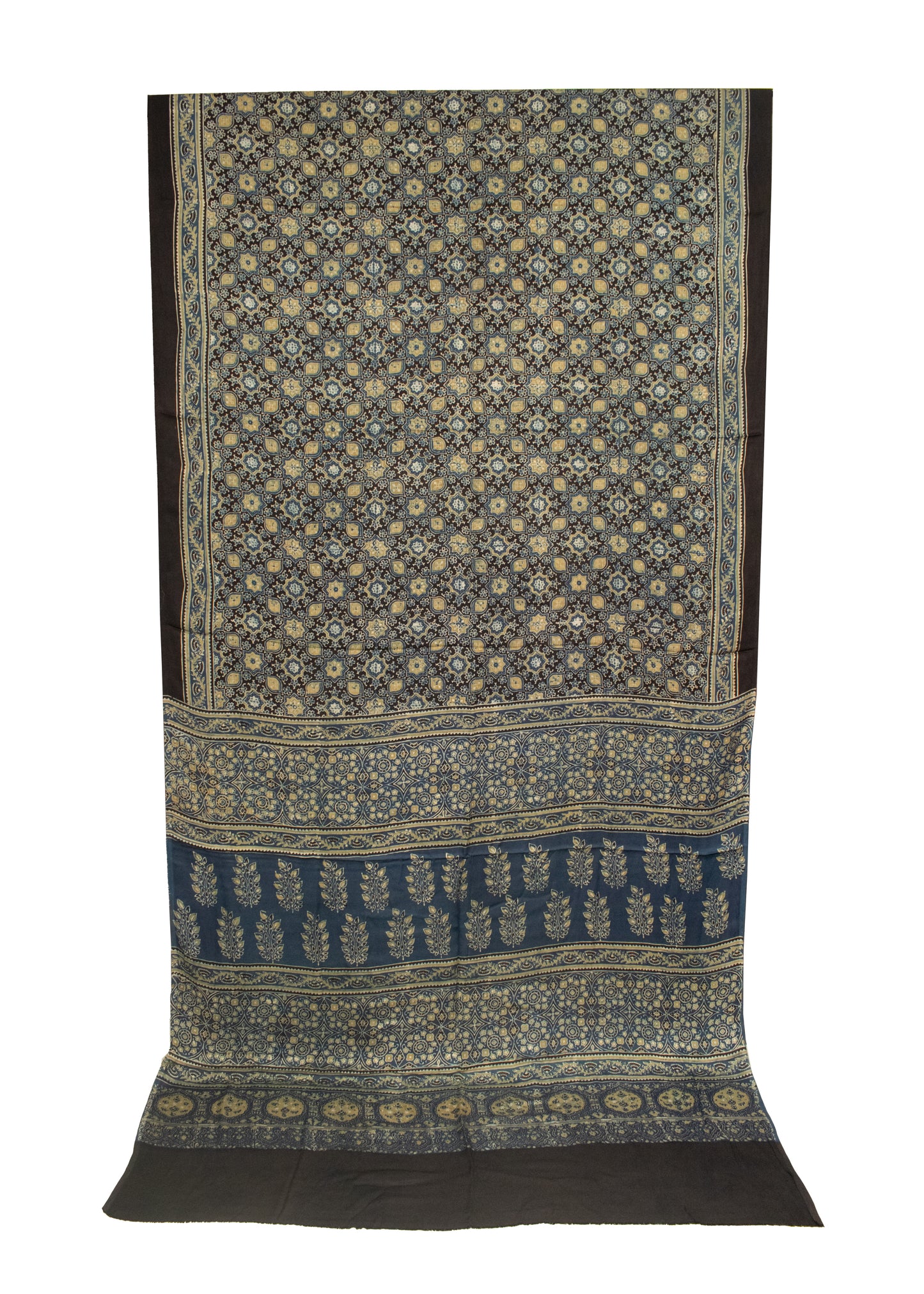 Ajrakh Modal Silk Natural Dye Hand Block Print Saree 5.5 Mtr Length + 0.85 Mtr Blouse Piece    -  SKU : ID2460AN