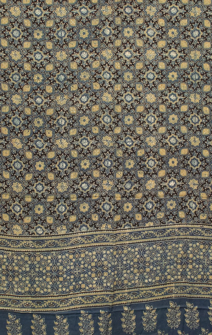 Ajrakh Modal Silk Natural Dye Hand Block Print Saree 5.5 Mtr Length + 0.85 Mtr Blouse Piece    -  SKU : ID2460AN