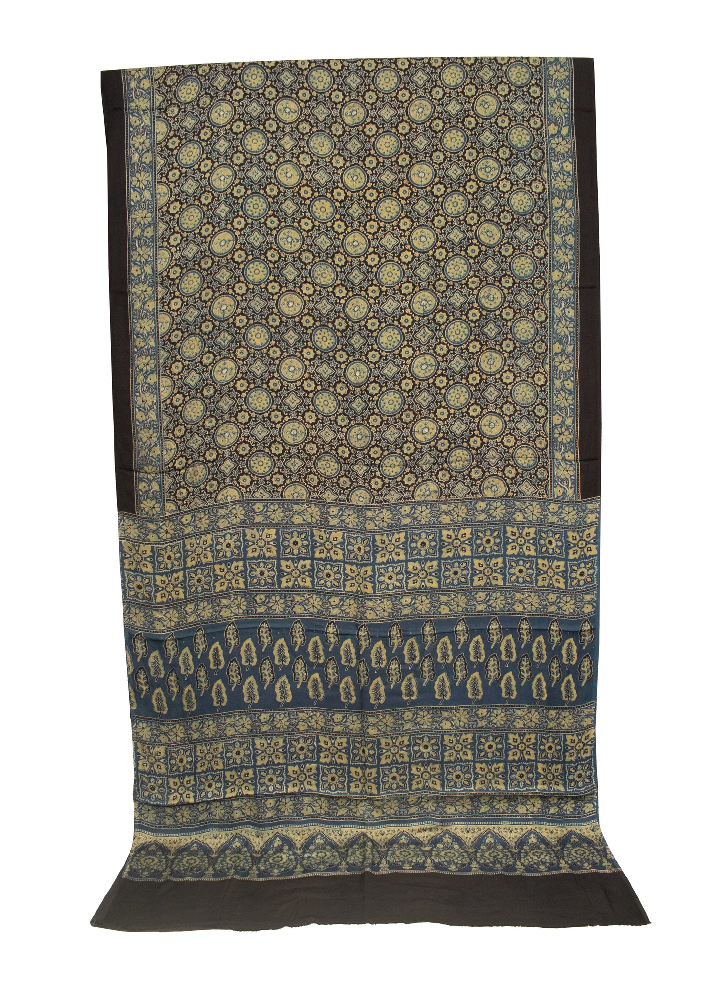 Ajrakh Modal Silk Natural Dye Hand Block Print Saree 5.5 Mtr Length + 0.85 Mtr Blouse Piece    -  SKU : ID2460AT