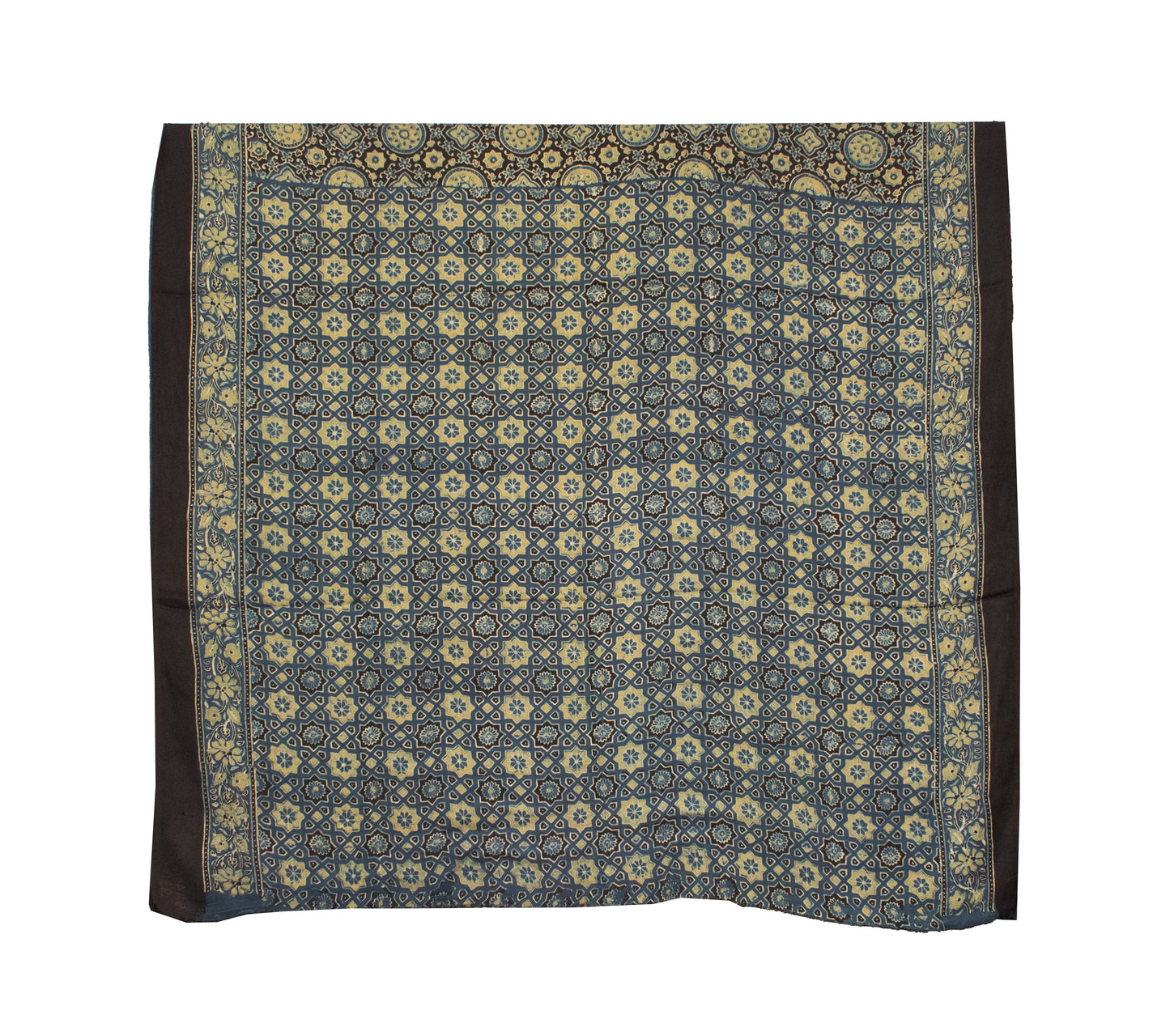 Ajrakh Modal Silk Natural Dye Hand Block Print Saree 5.5 Mtr Length + 0.85 Mtr Blouse Piece    -  SKU : ID2460AT