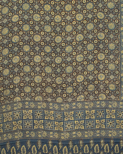 Ajrakh Modal Silk Natural Dye Hand Block Print Saree 5.5 Mtr Length + 0.85 Mtr Blouse Piece    -  SKU : ID2460AT
