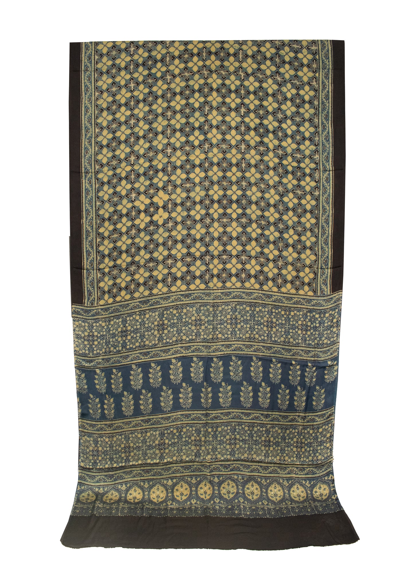 Ajrakh Modal Silk Natural Dye Hand Block Print Saree 5.5 Mtr Length + 0.85 Mtr Blouse Piece    -  SKU : ID2460AZ