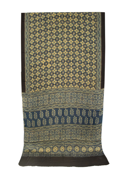 Ajrakh Modal Silk Natural Dye Hand Block Print Saree 5.5 Mtr Length + 0.85 Mtr Blouse Piece    -  SKU : ID2460AZ