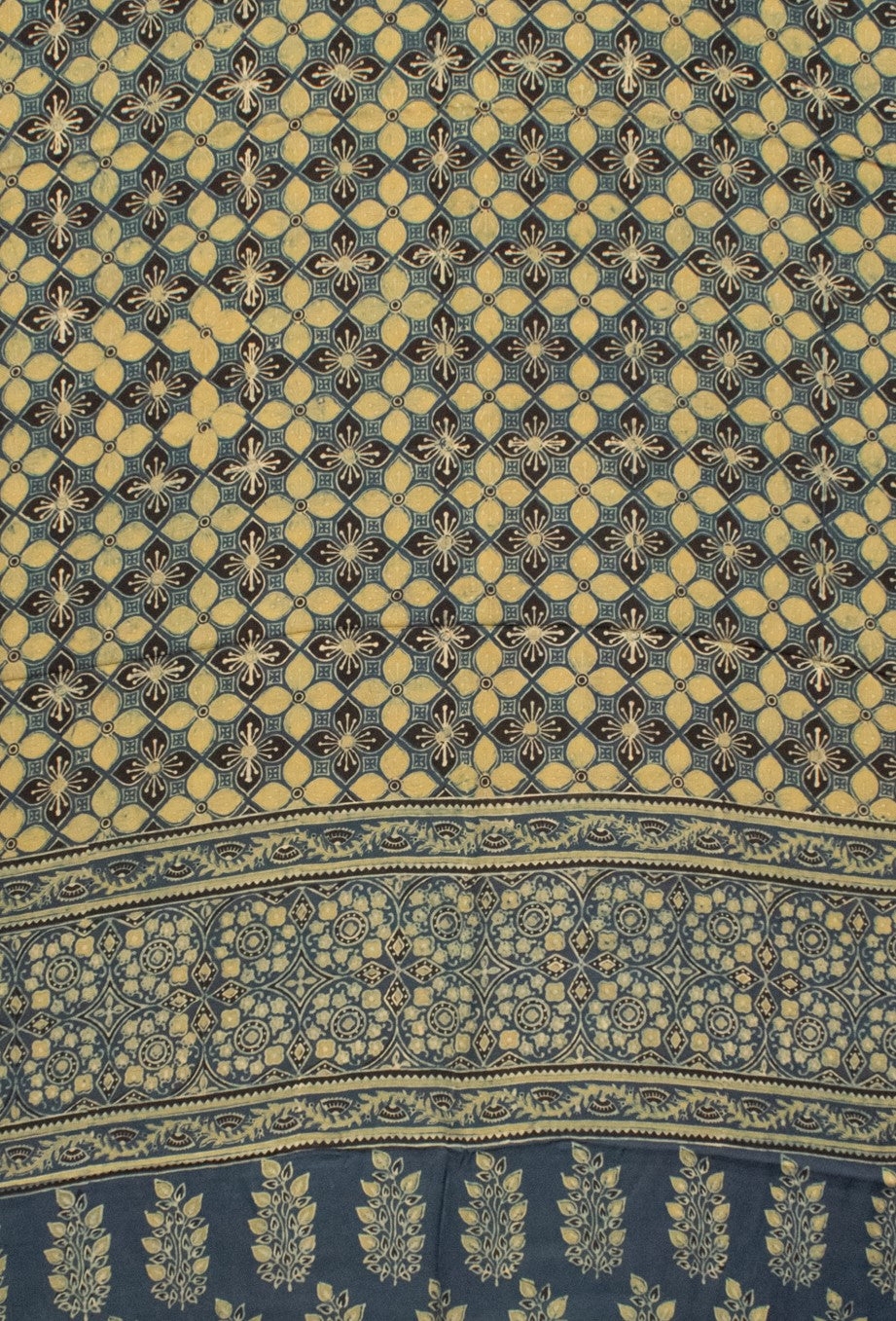 Ajrakh Modal Silk Natural Dye Hand Block Print Saree 5.5 Mtr Length + 0.85 Mtr Blouse Piece    -  SKU : ID2460AZ