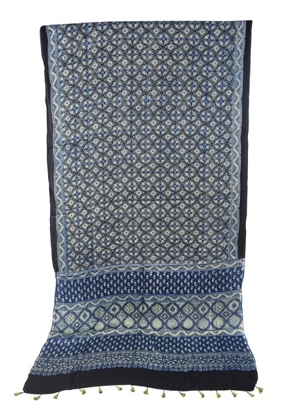 Ajrakh Modal Silk Natural Dye Hand Block Print Saree with Blouse Piece - 5.5 Mtr Length   -  SKU : MS09501A