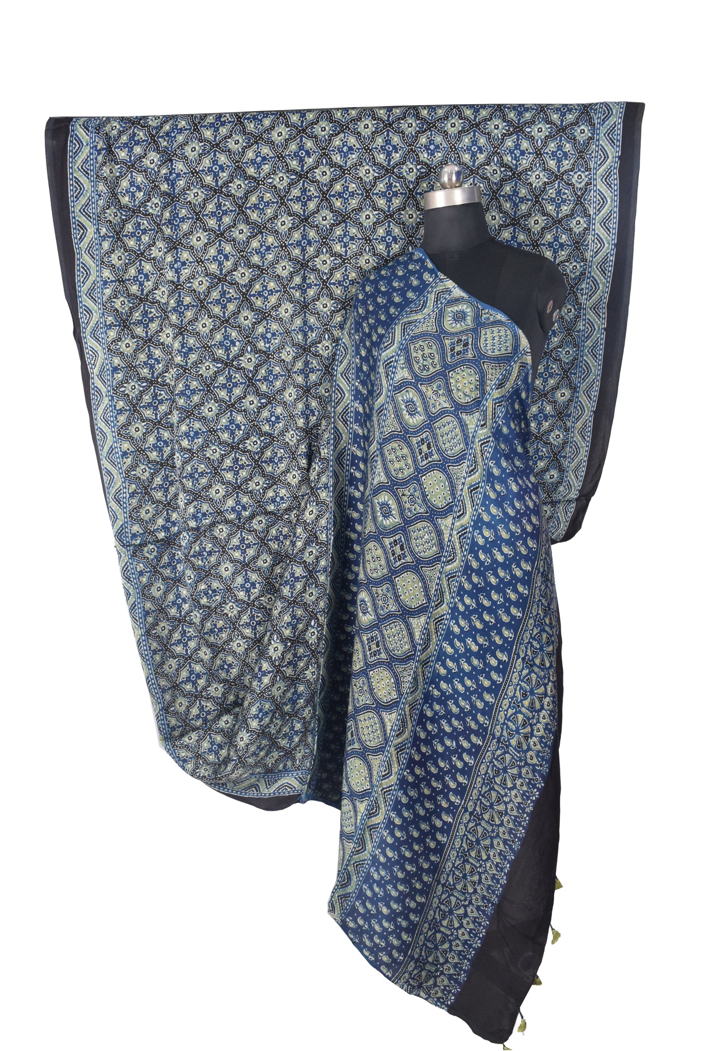 Ajrakh Modal Silk Natural Dye Hand Block Print Saree with Blouse Piece - 5.5 Mtr Length   -  SKU : MS09501A
