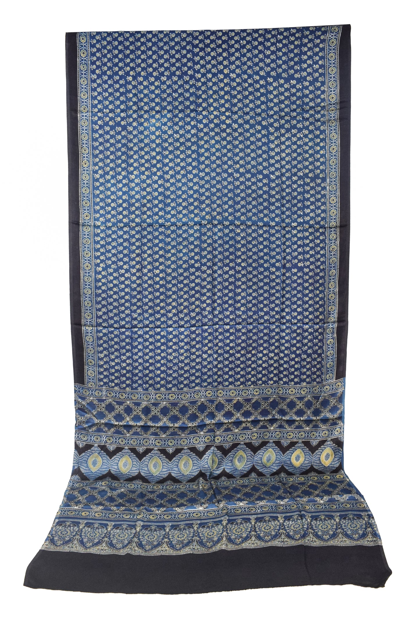 Ajrakh Modal Silk Natural Dye Hand Block Print Saree with Blouse Piece - 5.5 Mtr Length   -  SKU : SI03601B